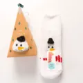 Christmas plush floor socks with cute snowman gift box warm winter fuzzy home socks - New White Snowman