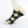Men's cotton boat socks, short ankle socks with geometric clover pattern in black and green variant. - Men's Large Size (Size 40-47) / Rectangle Combination 2#