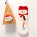 Christmas plush floor socks winter warm coral fleece sleep socks with cute snowman gift box - Red Scarf Snowman