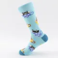Herren Baumwoll Socken mit Katzen Motiv Tassen in hellblau Langschaft Sport Strumpf - Herren Übergröße / Teetassenhund