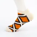Men's cotton short boat socks with geometric X pattern and comfortable ribbed cuff design. - Men's Large Size (Size 40-47) / Rectangle Combination 3#
