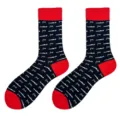 Men's winter long cotton socks featuring a race car and checkered flag pattern with red trim. - Plus Size (Size 41-48) / Black Letter