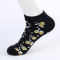 Men's black cotton low cut boat socks with beer print, breathable casual summer short socks. - Men's Large Size (Size 40-47) / Food Combination 5#
