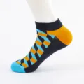 Men's short ankle socks, colorful geometric pattern, comfortable cotton variant style. - Men's Large Size (Size 40-47) / Diamond Combination 3#