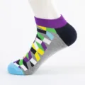 Men's comfortable low-cut colorful geometric pattern ankle socks with breathable cotton fabric. - Men's Large Size (Size 40-47) / Diamond Combination 4#