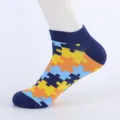 Men colorful puzzle pattern low cut ankle socks breathable cotton short socks variant - Men's Large Size (Size 40-47) / Puzzle Combination 1#