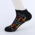 Men's black cotton low cut socks with colorful geometric print, comfortable summer ankle socks size 44-48 - Men's Large Size (Size 40-47) / Puzzle Combination 3#