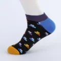Men short boat socks casual cotton colourful pixel pattern black blue purple yellow size - Men's Large Size (Size 40-47) / Puzzle Combination 5#