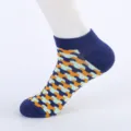 Men's ankle socks, cotton casual breathable short socks with colorful geometric wave pattern. - Men's Large Size (Size 40-47) / Geometric Combination 1#