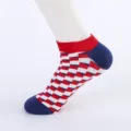 Men's geometric patterned ankle socks, red white and blue colorful short cotton socks. - Men's Large Size (Size 40-47) / Geometric Combination 3#