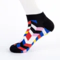 Men's short socks colorful geometric pattern low cut comfortable breathable casual cotton socks - Men's Large Size (Size 40-47) / Plaid Combination 1#
