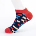 Men's short cotton ankle socks with geometric colorblock pattern, comfortable athletic fit. - Men's Large Size (Size 40-47) / Plaid Combination 3#