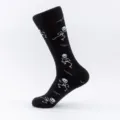 Men's Black Cotton Socks Halloween Dancing Skeleton Print Casual Sports Crew Socks - One Size (Size 40-47) / Black Skeleton