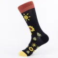Heren lange sokken met zon en zonnebloem patroon, comfortabele katoenmix voor alle seizoenen. - Eén Maat (EU 41-47) / Donkergrijs Zonnebloem