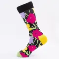 Heren casual katoenen sokken met levendig pop-art bloemenpatroon, zwart en kleurrijk. - Één Maat (EU 41-47) / Kleur 4