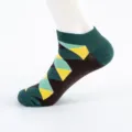 Chaussettes basses homme grande taille, motif losange géométrique vert en coton respirant. - Taille Unique (Taille 40-47) / Couleur 6