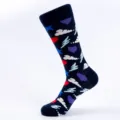 Dark blue men crew socks with colorful heart and cloud patterns stylish cotton daily wear. - One Size (EU 41-47) / Color 2