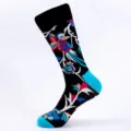Colorful trendy magpie print men crew socks, breathable cotton street style casual long socks. - One Size (EU 41-47) / Color 3