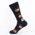 Heren zwarte sokken met schattig perzikpatroon, comfortabele katoenen stofvariant. - Één Maat (EU 41-47) / Kleur 4