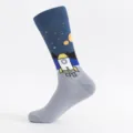 Men's stylish space rocket pattern long crew socks, trendy skateboard cotton socks for men. - One Size / Grey Rocket