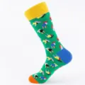 Colorful moose pattern men long cotton socks with yellow cuff blue heel orange toe style - One Size (EU 41-47) / Color 3