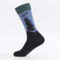 Men long skate socks with green cuff, blue UFO tree pattern and black foot variant. - One Size / Blue UFO