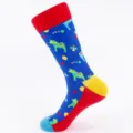 Colorful patterned men's crew socks with Dala horse folk art design and comfortable cotton fabric. - One Size (EU 41-47) / Color 4