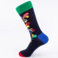 Men's colorful patterned long cotton socks with contrast green cuff, heel and toe for daily wear. - One Size (EU 41-47) / Color 5