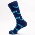 Plus size cartoon whale crew socks for men, trendy streetwear cotton socks, blue. - One Size (EU 41-47) / Color 6