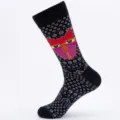 Heren katoenen sokken met abstract rood kattenkop patroon en wit geometrisch ontwerp. - Eén maat / Kleur 3