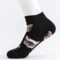 Schwarze Herren Sneakersocken mit süßem Katzen Brillen Print aus atmungsaktiver Baumwolle. - Einheitsgröße (EU 41-47) / Katze mit Brille