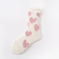Cozy winter fleece women socks with cute pink heart pattern, warm soft sleep floor socks. - One Size / 01 White