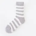 Fluffy stripe mid-calf fuzzy socks for women, cozy winter sleep floor socks in light purple variant. - One Size / Color 7