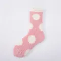 Winter plush coral fleece polka dot warm fuzzy sleep socks for women home wear cozy fluffy - One Size / Pink
