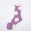 Purple fuzzy winter socks with white polka dots, plush coral fleece sleep socks for women. - One Size / Purple
