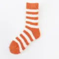 Cozy fuzzy coral fleece striped socks for women, orange and white winter home sleep socks. - One Size / Color 9