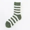 Green and white striped coral fleece socks, soft fuzzy warm mid-calf socks for women home. - One Size / Color 10