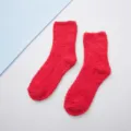 Damen einfarbige rote kuschelige Fleece Socken warme Winter Schlafen Boden Socken dick - Farbe #17