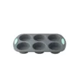 Moule à muffin en silicone gris à 6 cavités avec poignées vertes, idéal pour cuire des gâteaux. - Moule à Gâteau Muffin 6 Tasses Bicolore / Gris
