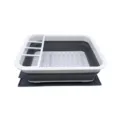 Escurridor de platos plegable para cocina y cesta de almacenamiento portatil blanco gris - Escurridor de Platos con Alfombrilla de Silicona