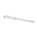 Carbon steel kitchen knife sharpener rod featuring a white plastic handle and convenient hanging ring. - White Honing Rod / White