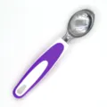 Stainless steel ice cream scoop with white and purple ergonomic handle for home kitchen use. - Dark Violet