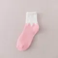 Winter thick coral fleece women socks cozy sleep cute pink white colorblock design - One Size / Color 5