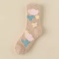 Winter fluffy coral fleece mid-tube socks with cute tulip pattern for cozy home sleeping. - One Size / Color 6