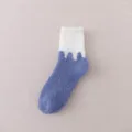 Winter thick coral fleece women's sleep socks, cozy blue and white spliced warm mid-tube design. - One Size / Color 6