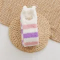 Winter cozy coral fleece strip sleep socks with cute animal embroidery, soft and warm ladies socks. - One Size / Color 5