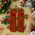 Cozy brown coral fleece mid-calf socks with cute reindeer antlers and plush red nose for winter. - One Size / Color 5