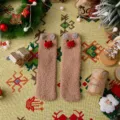 Cute brown coral fleece reindeer socks, plush winter warm cozy floor socks for women and girls. - One Size / Color 6