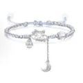 Handgemachtes blaues Armband mit Strass Katzen Mond Anhängern, stilvoller Damenschmuck. - Planeten-Stil