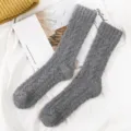 Grey coral fleece fuzzy long sleep socks, winter thick warm cozy home socks for women. - One Size / Color 5